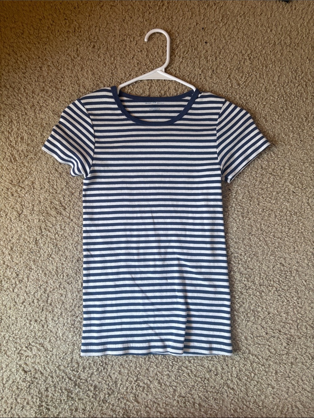 Brandy Melville Navy and White Striped Short Sleeve Tee